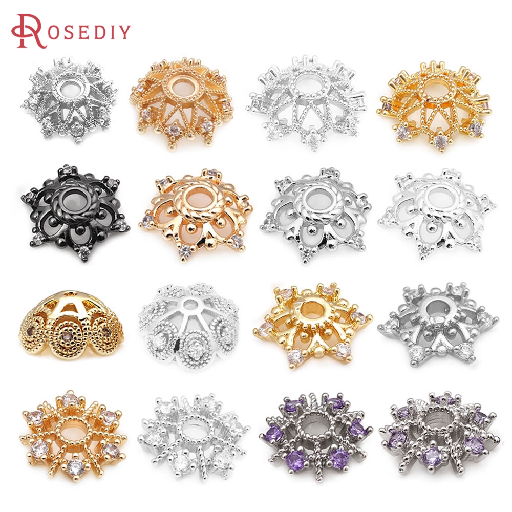Bead Cap Flower - 18K Gold Color Brass and Zircon