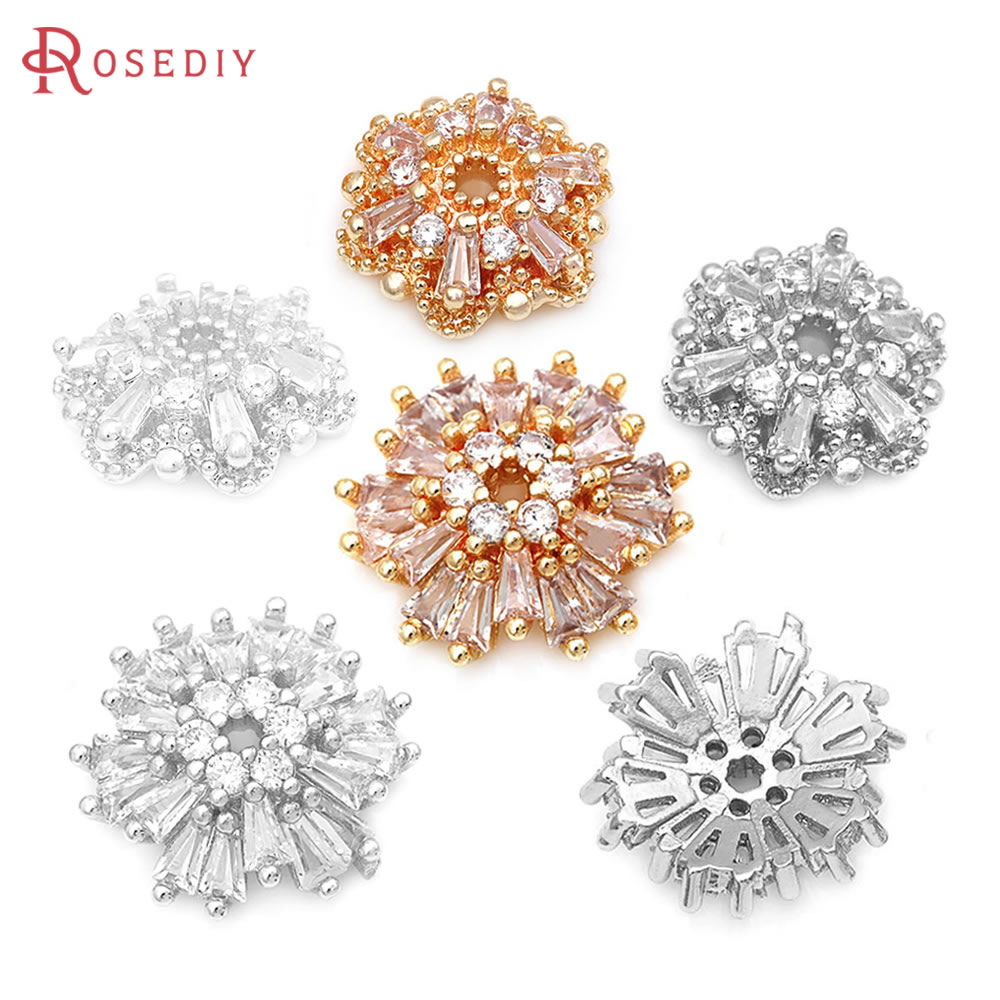 Bead Cap Flower - 18K Gold Color Brass Zircon Flower