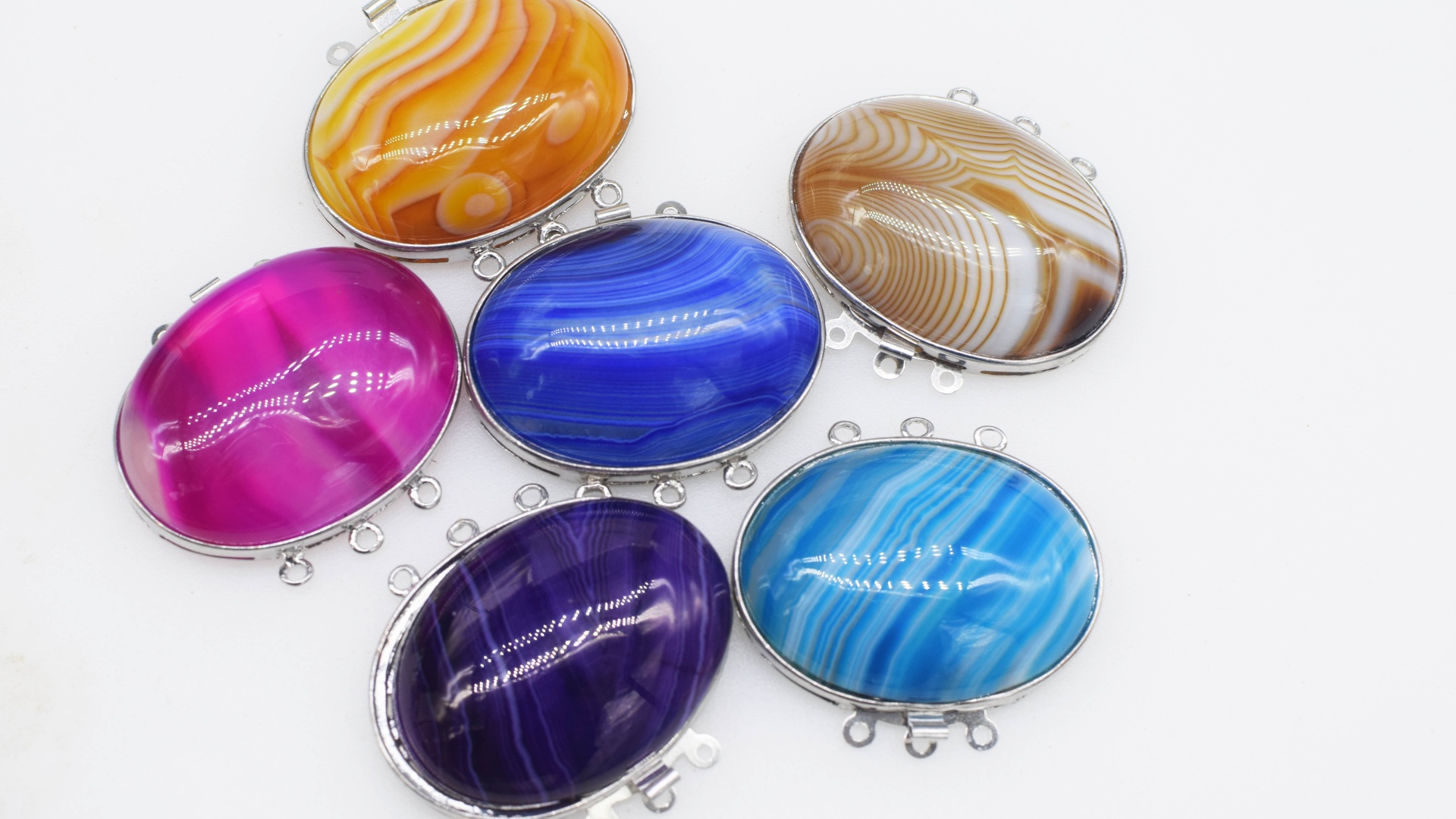 Jewelry Making Stones - 1Piece Multicolor Agate Flat Oval Clasp