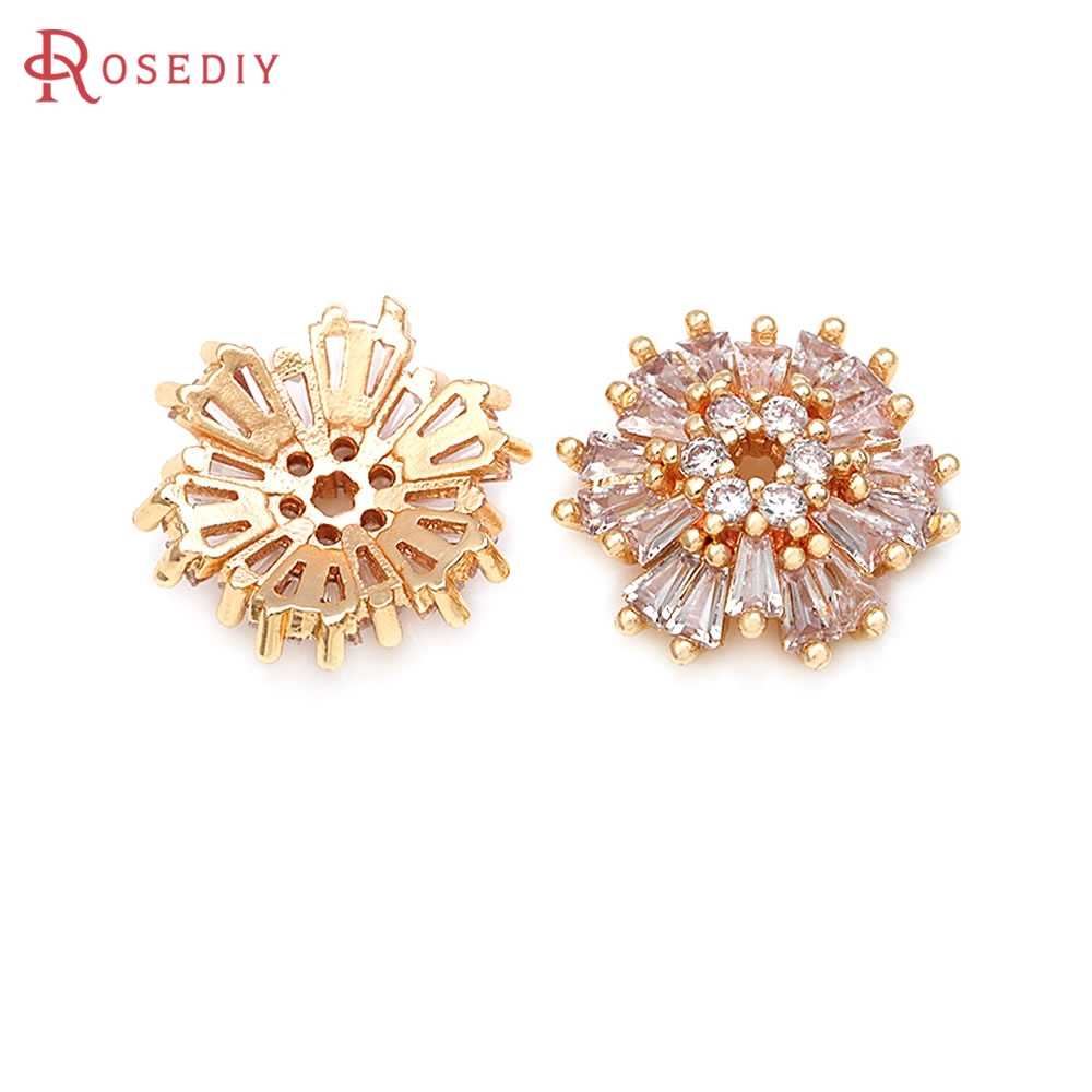 Bead Cap Flower - 18K Gold Color Brass Zircon Flower