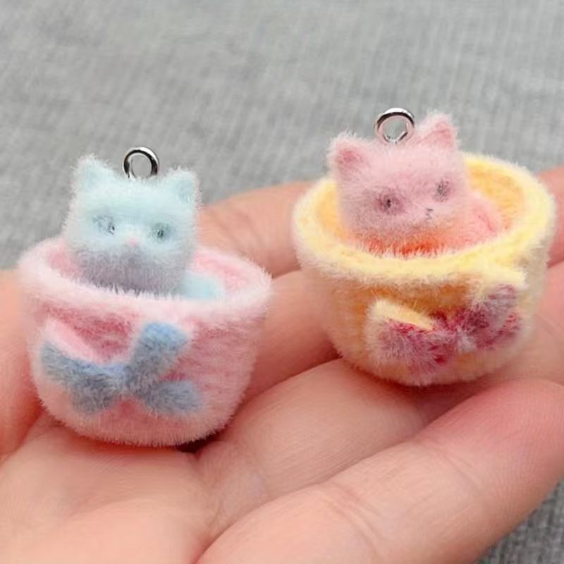 4pcs 3D plush resin cat pendan - Jewelry Making Factory review and price
