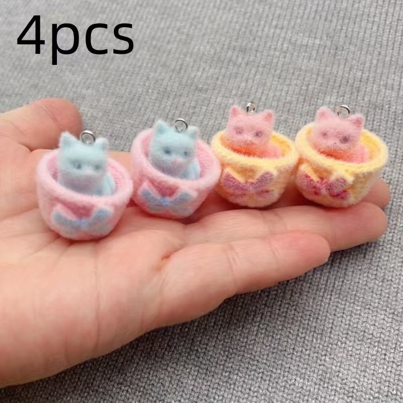 4pcs 3D plush resin cat pendan - Jewelry Making Factory review and price