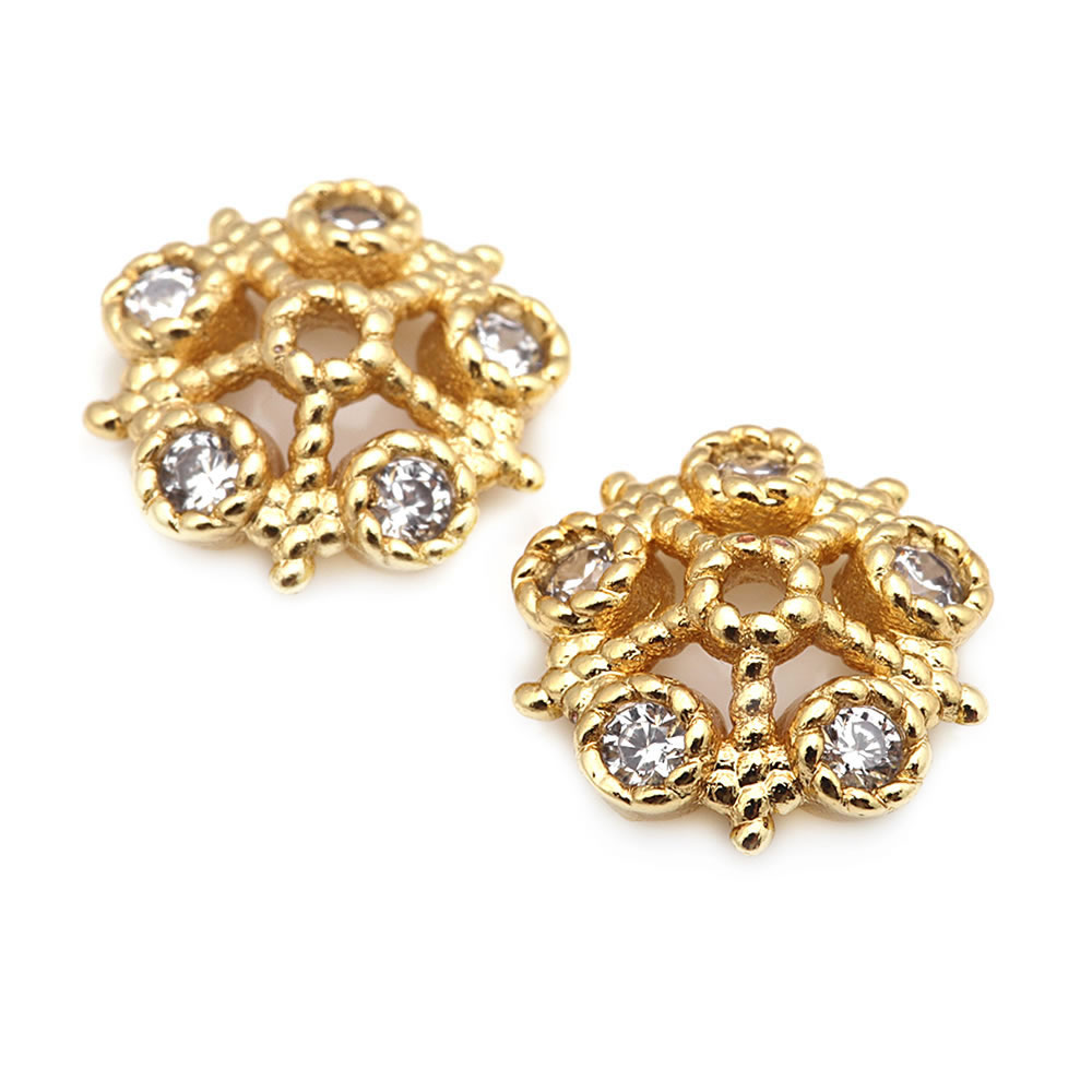 18K Gold Color Brass and Zirco - Bead Cap Flower review and price