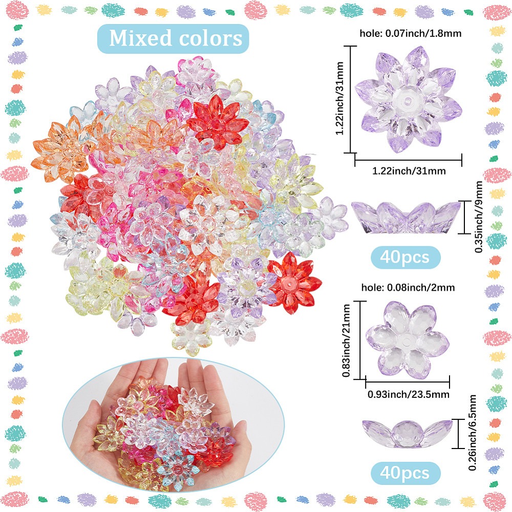 80Pcs 2 Styles Transparent Acr - Bead Cap Flower review and price